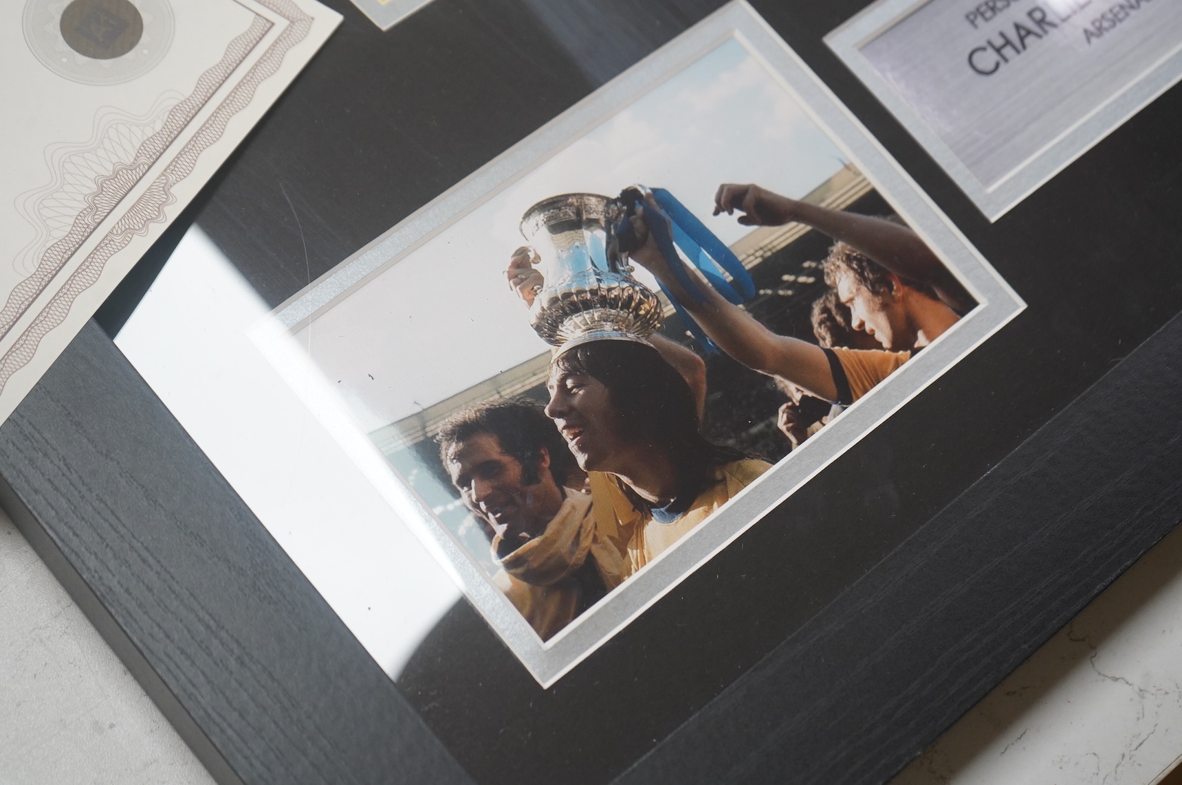 Arsenal Interest, Charlie George, a signed and framed 1971 shirt, with Sporting Memorabilia COA